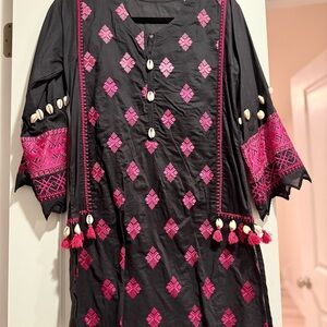 Black and Pink Embroidered Women's Tunic